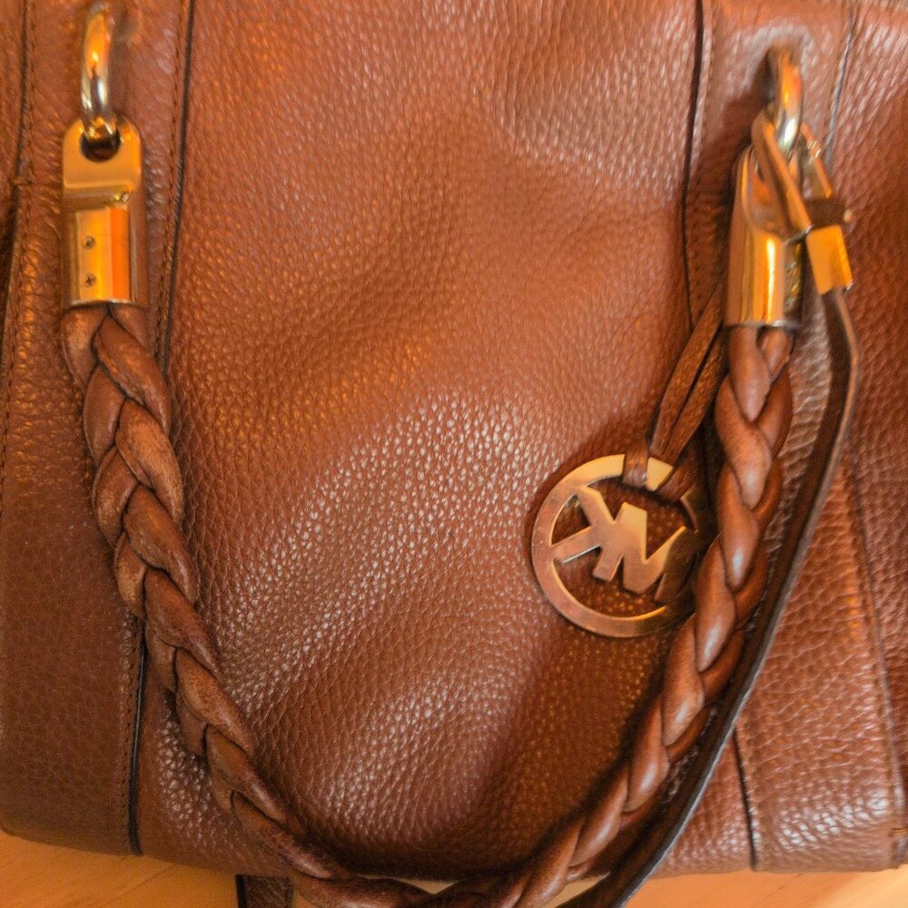 Michael Kors Brown Leather Naomi Braided Handle Satchel - Picture 2 of 10